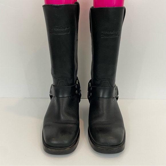 Harley Davidson Riding Boots Women’s 6.5 Black Genuine Leather Moto Biker Strap - Picture 4 of 16